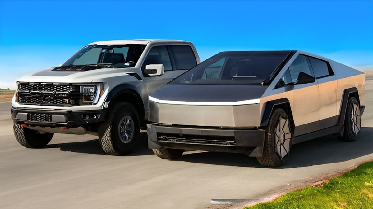 Tesla truck deals next to f150